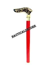 Victorian Style Wooden Walking Stick, Canes  Walking, Brass Inlay Solid Handle