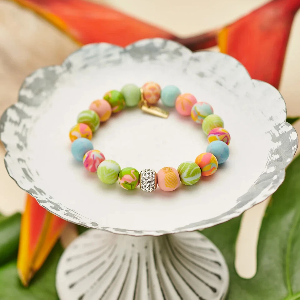 NUEVO JILZARAH Hecho a Mano Cuentas de Arcilla PALM BEACH MULTI Cuentas de Cristal Pulsera 10mm Foto 2 de 2