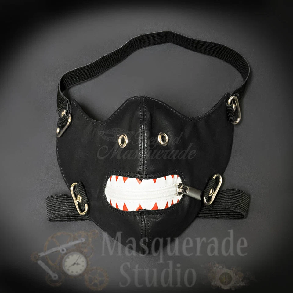 Ken Kaneki Inspired Punk Leather Costume Zipper Mouth Masquerade Mask Accessory - Image 2 of 4