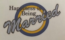Original Vintage Happiness Is Being Married Mini Hot Peel Iron On Transfer