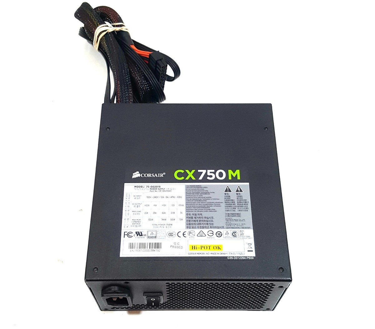 Corsair CX750M 75-002019 CP-9020061 750W Power Supply Works Tested Semi  Modular