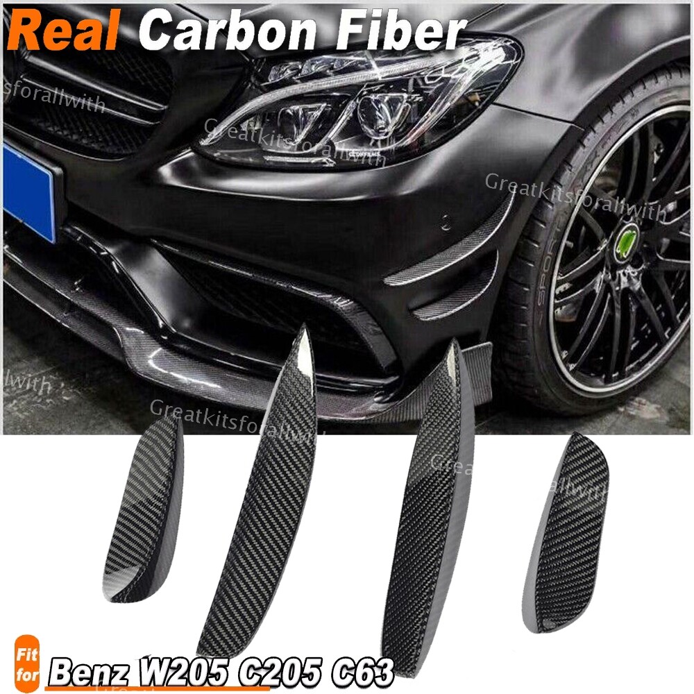 Parachoques delantero de carbono real apto para Benz W205 C205 C63 15-21 canards aletas