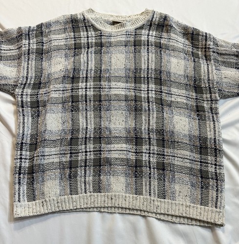Pullover Sweater Mens XL Heavy Cotton Blend Plaid Winter Holiday Grandpa Preppy - Picture 5 of 14