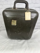 Vintage Brunswick Gray Bowling Ball Hard Clam Shell Bag With Wire Rack Zipper
