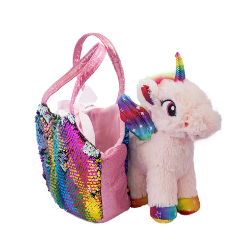PELUCHE UNICORNO - 20 CM IN BORSETTA DI Paillettes GIRABRILLA | eBay