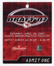 FOOTBALL TICKET ARROWHEAD KANSAS CITY CHIEFS 2007 NFL DRAFT PASS