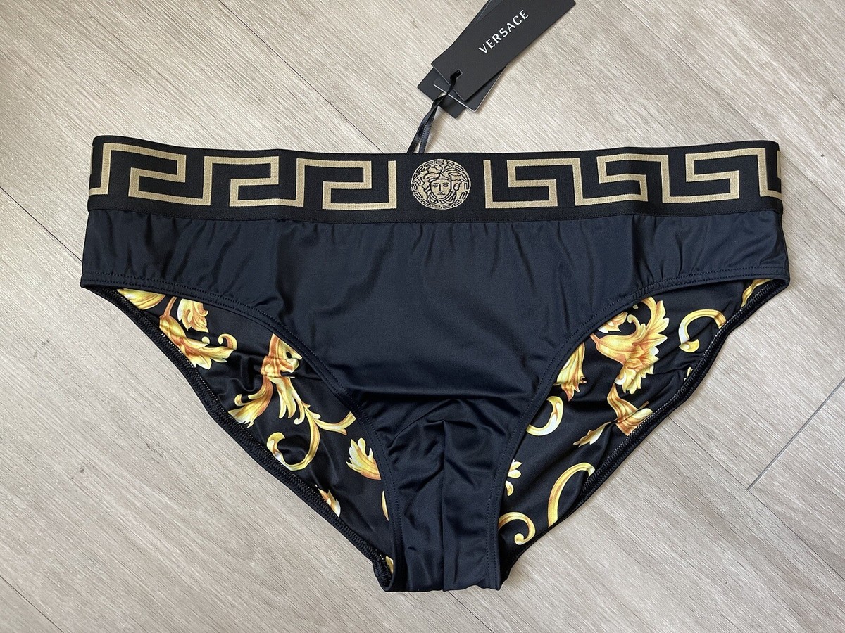 NWT Versace Mens Greca Border Swim Brief Black Size 7 XL | eBay