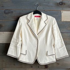 Anne Klein Size 4 Linen Blend Ruffle Stretch 3/4 Sleeves Blazer Career