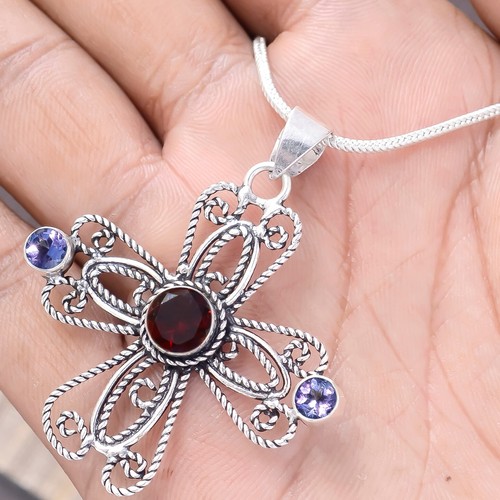 Pendentif En Argent 925 Et Grenat - Pierre Précieuse 2,05 Ct - Fait Main En Inde - Bijou Unique