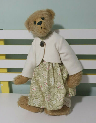 HANDMADE TEDDY BEAR GRANDMA TEDDY WITH BROOCH FLORAL DRESS WITH JACKET 36CM - Zdjęcie 1 z 6