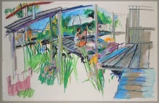 1980 John Laub Oil Pastel Painting on Handmade Paper 25.5 x 40 inches