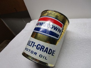 ANTIQUE HOMETOWN MOTOR OIL STEEL QUART TIN CAN