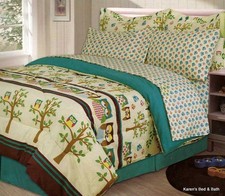 Hoot Owls Butterflies Girls 8pc Full Bedding Set Comforter Sheet Shams Skirt NEW
