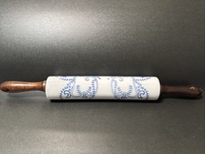 Vintage porcelain Barrel With Blue Wildflower Patters N Dark Wooden handles