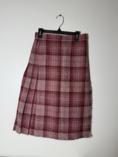 Pure New Wool Pink Grey Plaid Vintage Skirt Size Small Made In Scotland