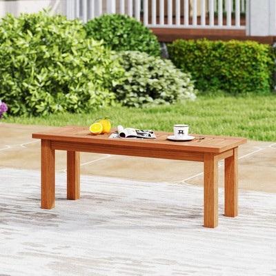 2-Person Outdoor Backless Bench w/ Slatted Seat Rustic Wooden Entryway Bench