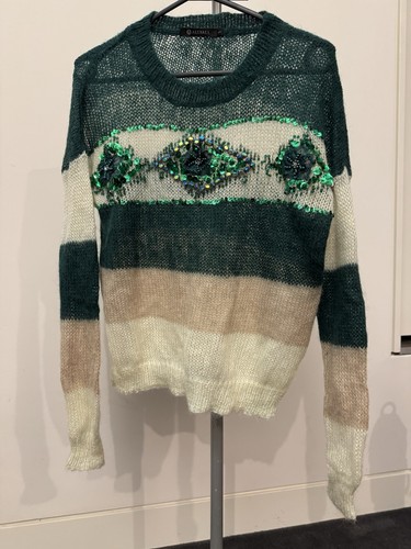 Women Sz M Green Sequined Knit Sweater