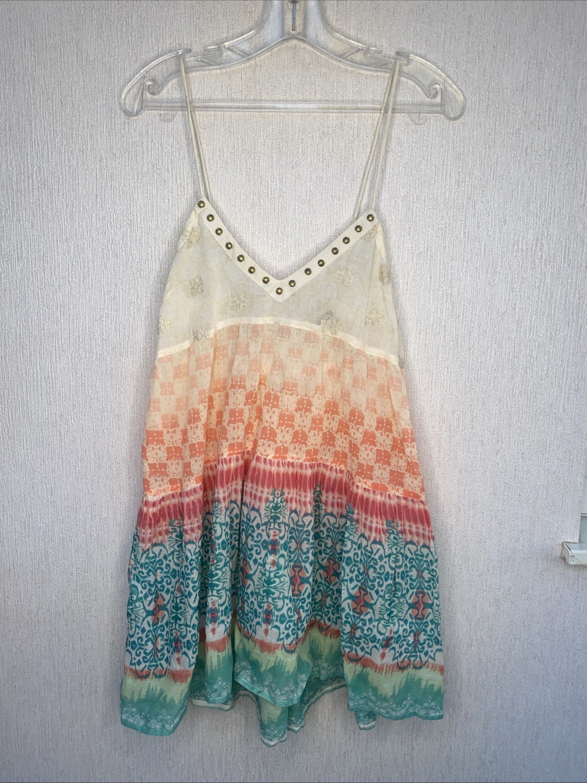 Dress Cover Up Multi Print Cotton Stud Embroidered Boho