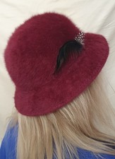 Vintage Kangol Fuzzy Angora Hat Burgundy Made in England Size 54cm