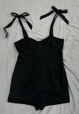 Anthropologie NWT Black Bow Tie Strap Romper Playsuit Size 14