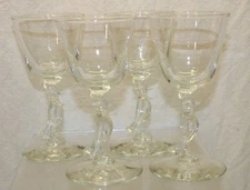 Set of 4 Libbey OLD CROW Whiskey Cocktail Glass Stems Top Hat Tuxedo Vtg Lot B