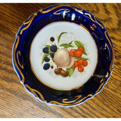 Romanian Blue Handpainted Bonbon Candy Dish With Gold Trim 3 Inches