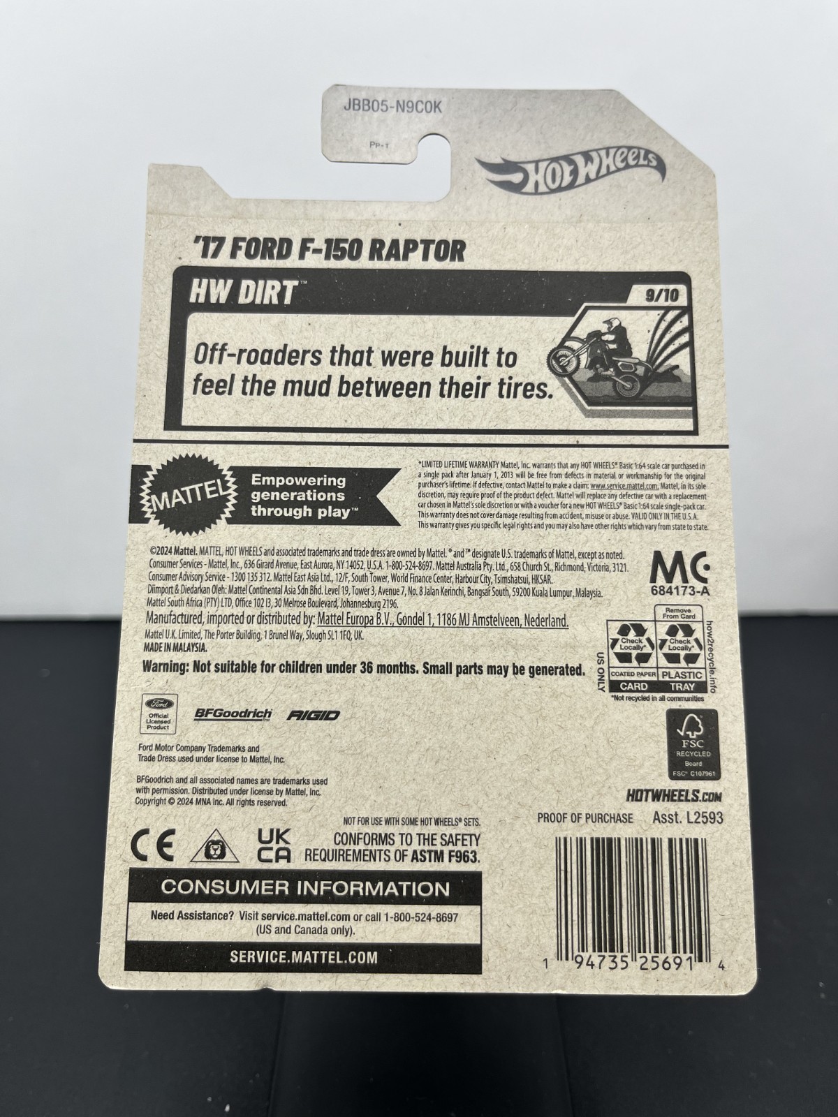 Hot Wheels 2025 Mainline HW Dirt '17 Ford F-150 Raptor Blue #178