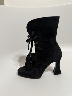 Vtg Chanel C.1994 Black Suede Victorian Flared Heel Boots 36 | eBay