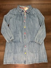 NWT Mini Boden Girls 11-12 Yr Denim Collared Pockets Dress Multi-Colored Buttons