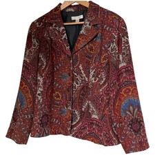 Coldwater Creek Womens PXL Paisley Tapestry Blazer Jacket Red Multi Button Front