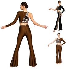Women Dancewear High Waist Outfit Stretch Set Sparkling Two Piece Material Soft