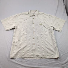 Bamboo Cay Shirt Mens Extra Large Gray Embroidered Casual Beachy Hawaiian