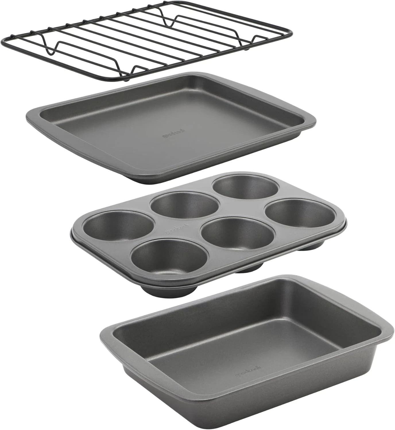 Goodcook 4-Piece Nonstick Steel Toaster Oven Set with Sheet Pan, Rack, Cake Pan