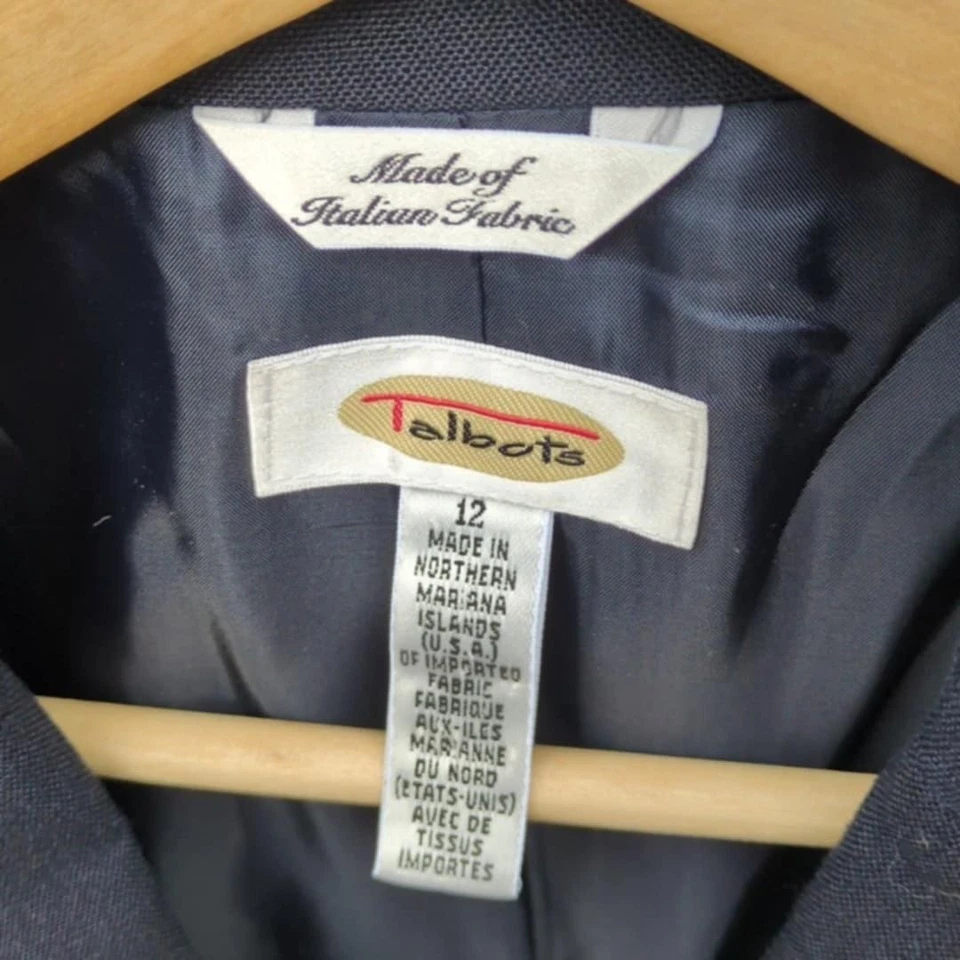 Vintage Talbots Navy Blue Pant Suit Mixed Sz 14 Pants 12 Jacket Office Linen Pro - Image 3 of 4