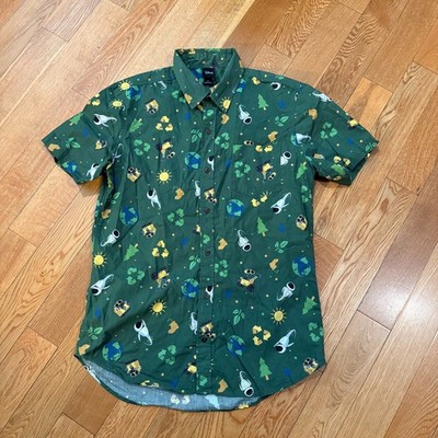 Disney Pixar Wall-E Shirt M Green Button Up Recycle Earth Day Organic Cotton