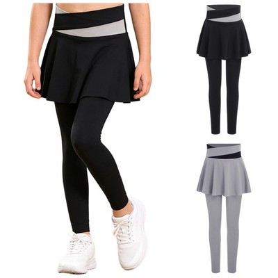 Kids Girls Pantskirt 2 In 1 Trousers Contrast Color Leggings Gym PE Class Golf