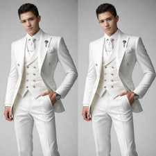 Wedding Peak Lapel Men's 3Pcs Suits Peak Lapel Coat Prom Dinner Slim Fit Jacket