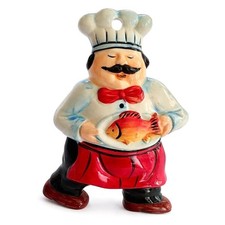 Vintage Hand-Painted Fat Chef Figurine Bistro Wall Plaque Kitchen Decor