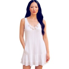 REBECCA TAYLOR WHITE GAUZY COTTON TIERED RUFFLE COVERUP SLEEVELESS TANK DRESS 4