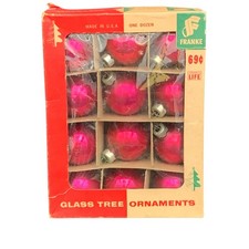 VTG Franke Glass Tree Ornaments 1.75" Red Christmas Decoration Made In USA