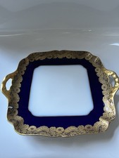 Hutschenreuther. Kobaltblau Schale. Teller Mit Griffen, GoldRand Vintage