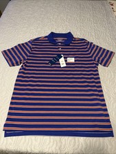 Saddlebred Comfort Flex Mens Size L Blue Orange Striped Polo Shirt Short Sleeve