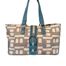 Bally Monogram Canvas Tote Bag Tan Cream Turq...