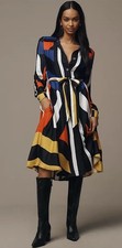 FARM RIO Amanda Stripes Multicolor Midi Shirt Dress Size XS  (no belt)