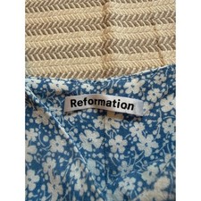 Reformation Blue White Floral Mini Dress Adjustable Straps Slit Viscose Rayon M
