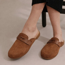Country Road Blake Mule Tan Size 37 Genuine Leather Buckle Round Toe Slide Shoes