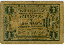 ☆ SPAIN CIVIL WAR 1937 • GUIXOLS 1 PTA. MUNICIPAL ☆ GUERRA CIVIL ESPAÑOLA ☆D1535