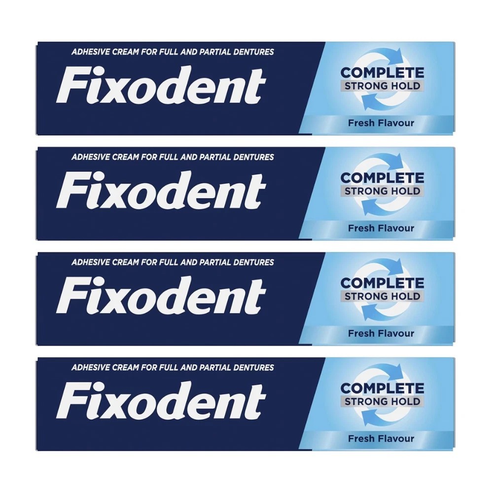 Fixodent Complete Strong Hold Fresh Flavour Denture Adhesive 4 x 47g