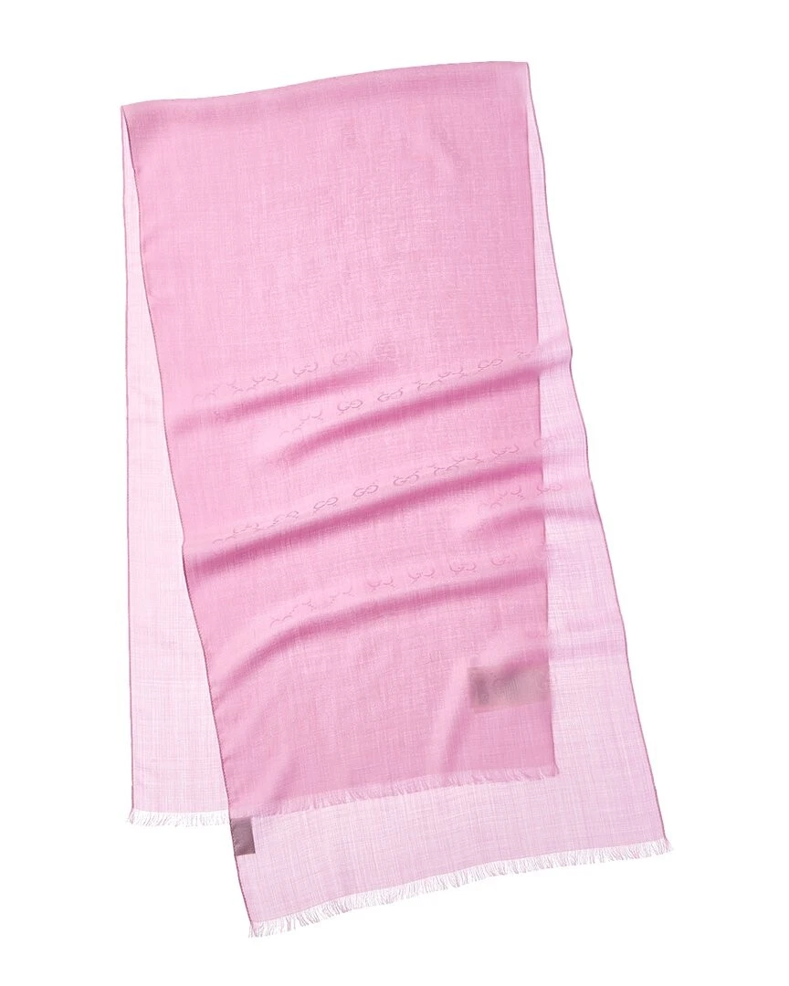 Foulard femme Gucci logo jacquard laine et soie mélangées rose