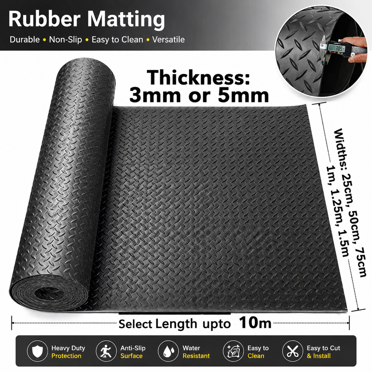 Rubber Matting 3mm or 5mm Thickness Flooring - 1/2m to 10m - Mat Floor ...